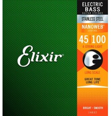Elixir 14652 NANOWEB Комплект струн для бас-гитары, нерж.сталь, Light, 45-100