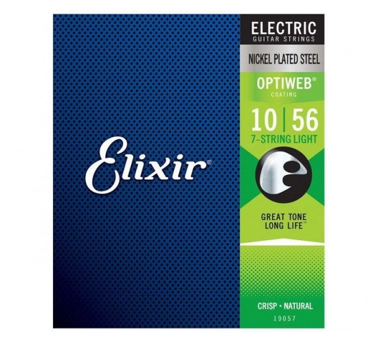 Elixir 19057 Optiweb Комплект струн для 7-струнной электрогитары, никелированная сталь, Light 10-56