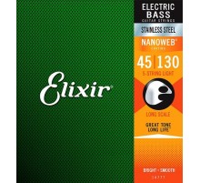 Elixir 14777 NANOWEB Комплект струн для 5-струнной бас-гитары, Medium, нерж. сталь w/Light B, 45-130