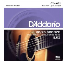 D'Addario EJ13 BRONZE 80/20 Струны для акустической гитары бронза Custom Light 11-52