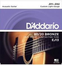 D'Addario EJ13 BRONZE 80/20 Струны для акустической гитары бронза Custom Light 11-52