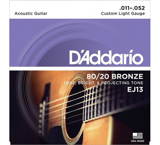 D'Addario EJ13 BRONZE 80/20 Струны для акустической гитары бронза Custom Light 11-52