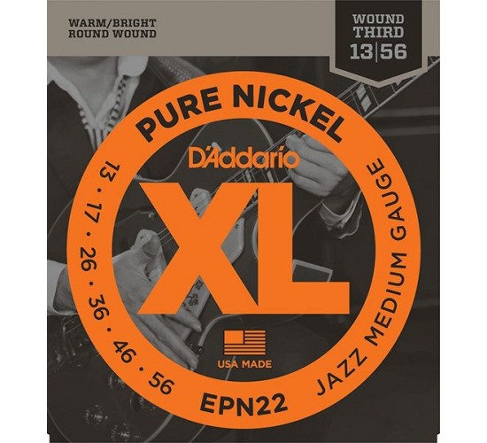 D'Addario EPN22 XL PURE NICKEL Струны для электрогитары чистый никель Jazz Medium 13-55