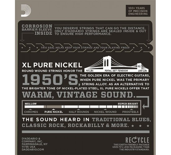 D'Addario EPN22 XL PURE NICKEL Струны для электрогитары чистый никель Jazz Medium 13-55