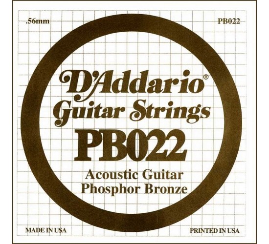 D'Addario PB022 Phosphor Bronze Отдельная струна для акустической гитары, фосфорная бронза, .022