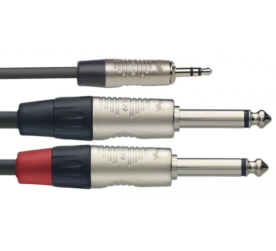 Stagg NYC3/MPS2PR профессиональный аудио шнур, мини стерео Jack 1/8«- 2 моно jack 1/4», 3 метра