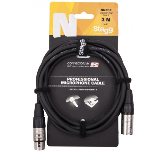Stagg NMC3R профессиональный микрофонный шнур XLR-XLR, разъемы типа NEUTRIK, длина 3 м., черный
